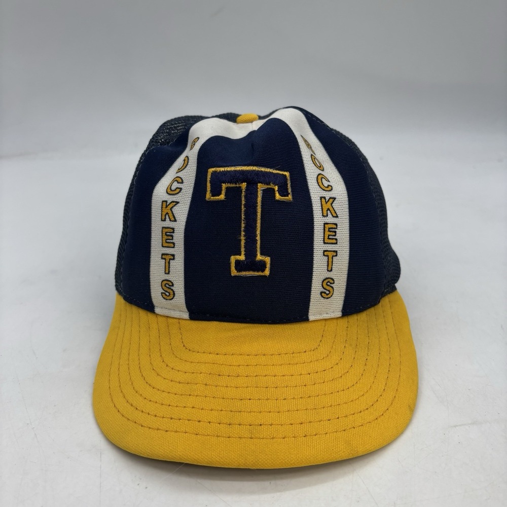 Vintage Toledo University Rockets Hat Navy Yellow Mesh Snapback Baseball Cap